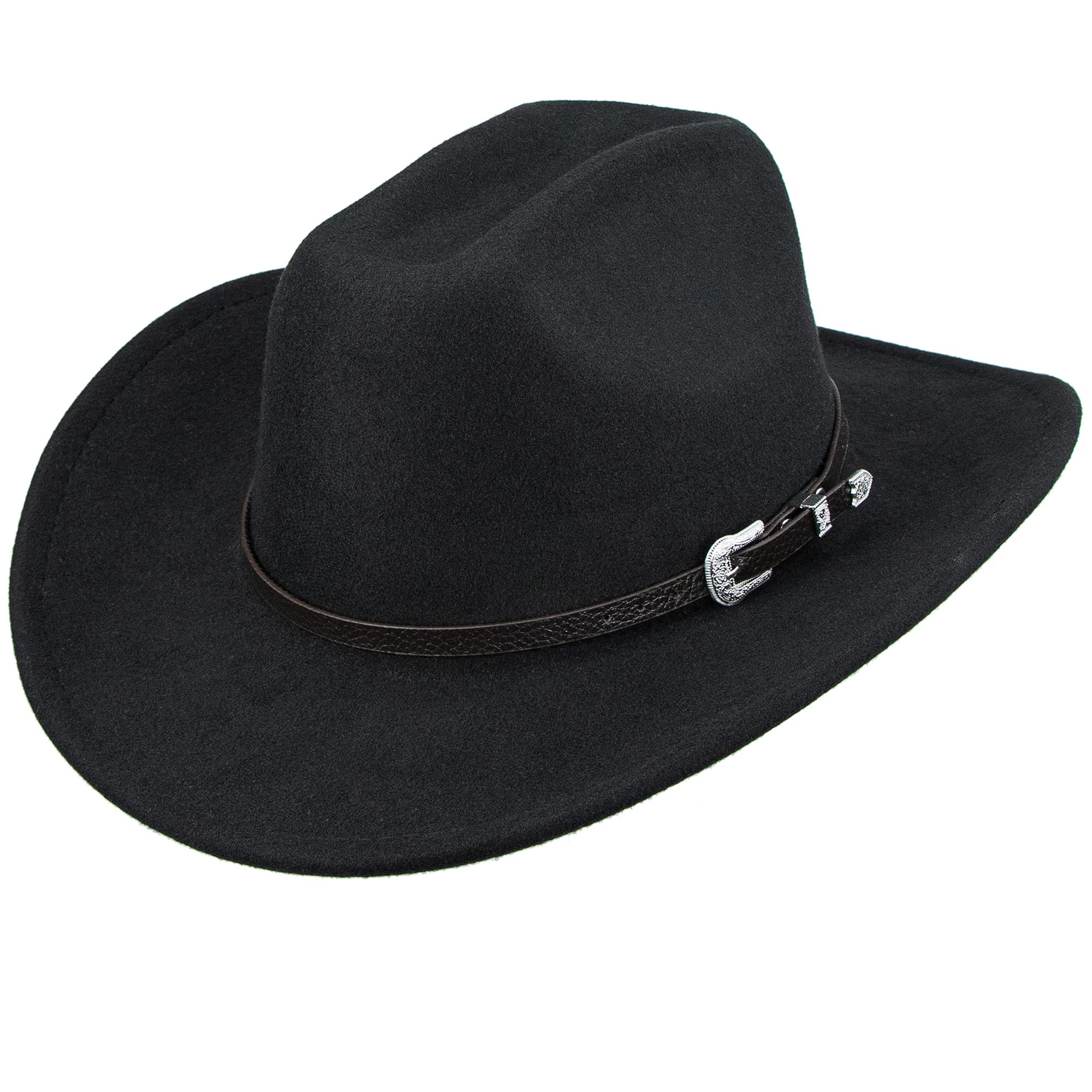 CXQRR Sombrero clásico de vaquero y vaquera de fieltro negro para mujeres y hombres, decoración con cinturón occidental Bukle