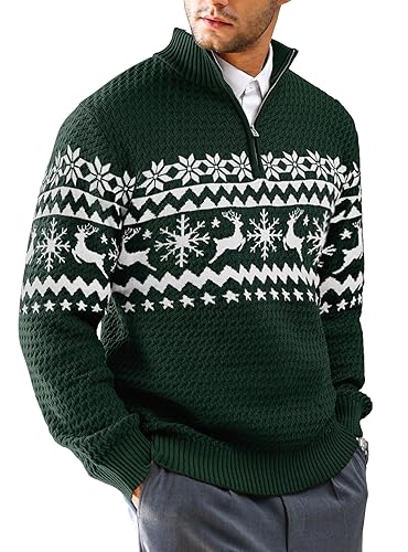 Men's Quarter-Zip Sweater Textured-Knit Mock Neck Pullover Business Casual Slim