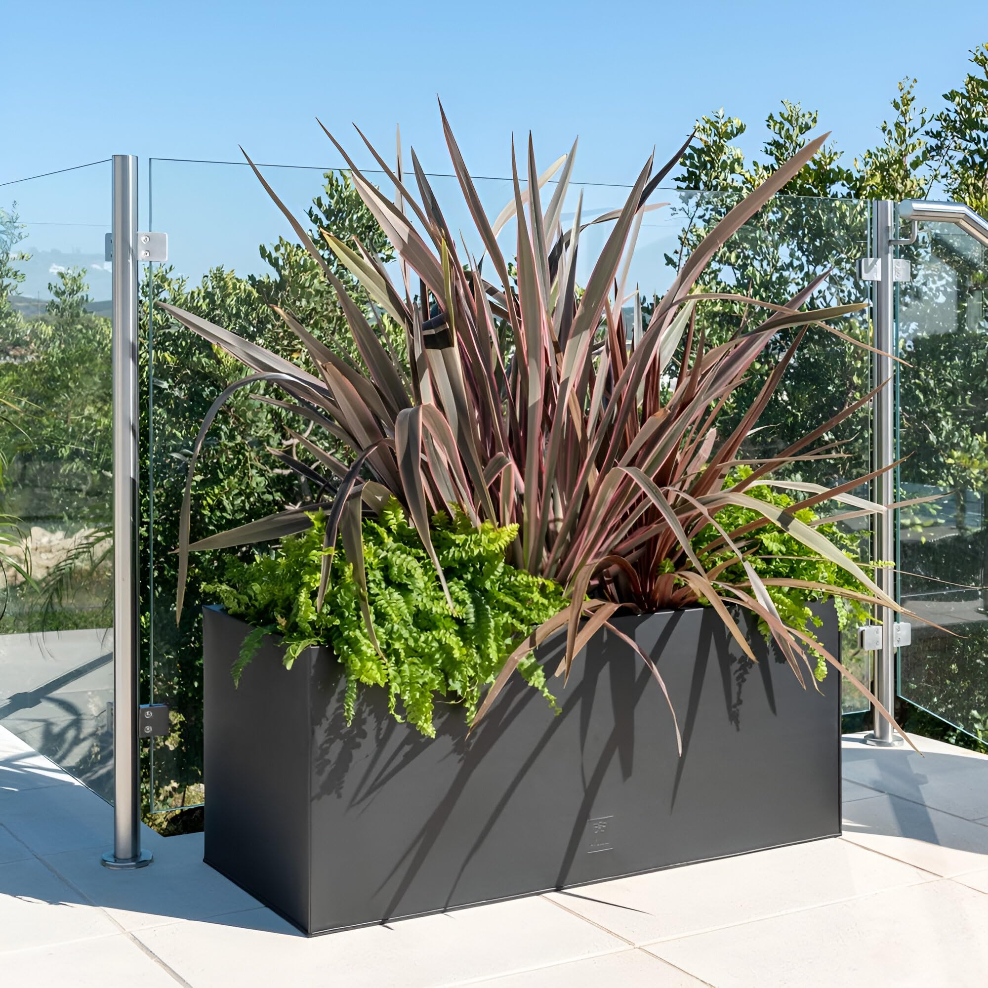 Primrose Black,Purple Gunmetal Black Galvanised Zinc Rectangular Garden Planter Plant Pot Xl 100Cm X 40Cm