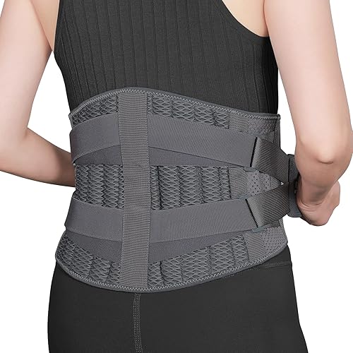 ABYON Cinturón de soporte de espalda con 4 estancias, correas elásticas transpirables y ajustables, soporte lumbar para hombres y mujeres, alivio
