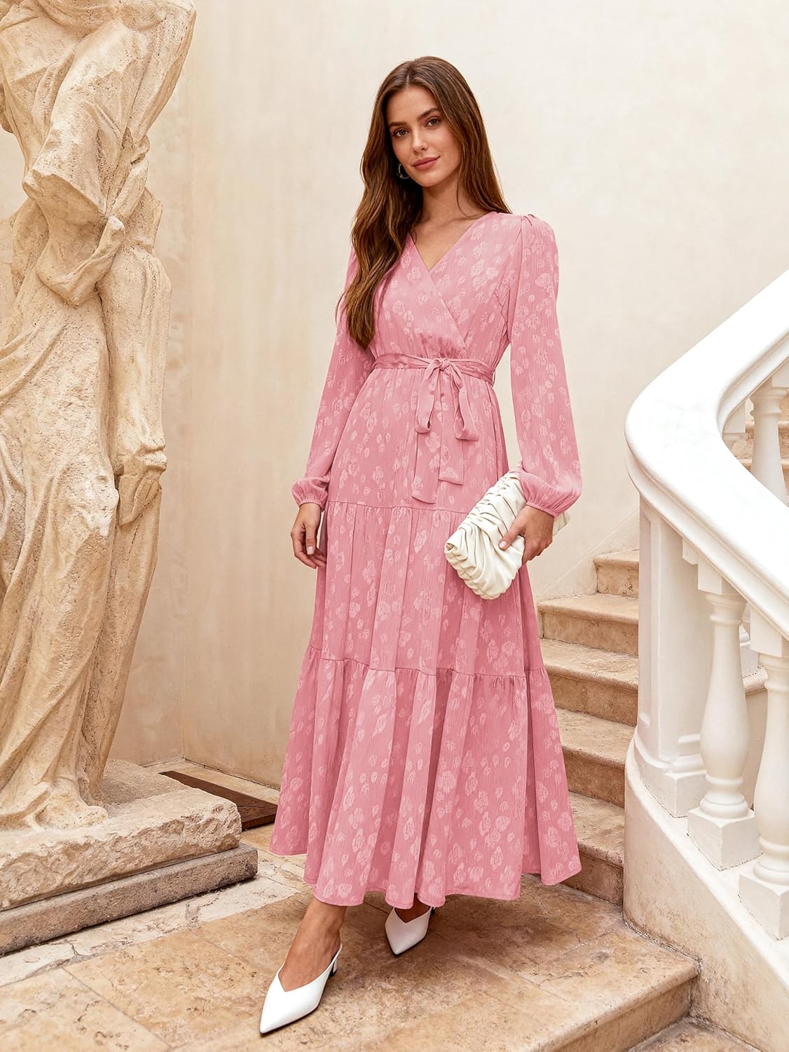 PRETTYGARDEN Womens Spring Long Sleeve Wrap V Neck Ruffle Floral Maxi Dress Casual Tie Waist Boho Chiffon Flowy Long Dresses - Image 6