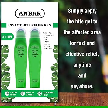 Anbar Bug Bite Relief Pen for Mosquitos, Wasps, Nettles, and Insects, 15 mL, Fast Acting Instant Relief, Deet Free, Gentle on Sensitive Skin, Anti-Itch Support for Kids and Adults (2)