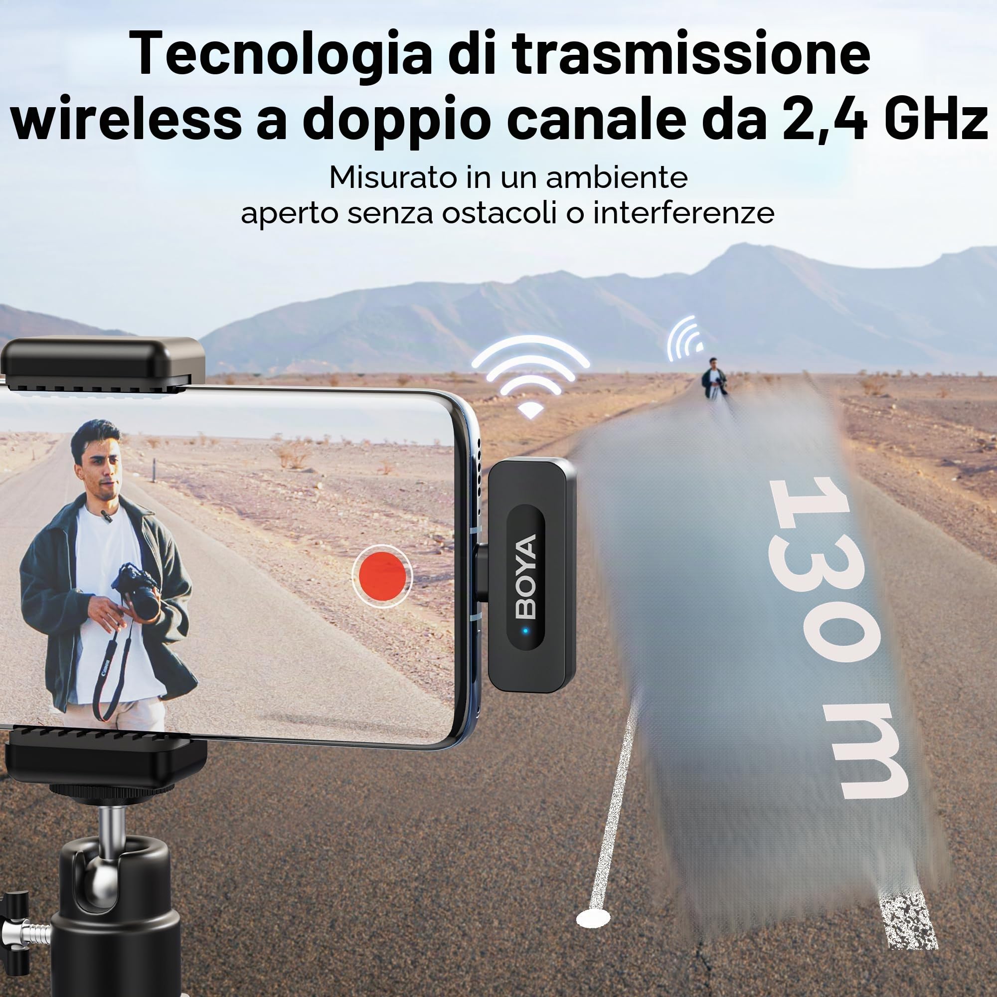 BOYA BY-V20 Microfono wireless per iPhone 15/16, Android, 48 KHz/16 bit, 9H, cancellazione del rumore, microfono usb-c, modalità silenziosa, microfono podcast clip a 360° per recording