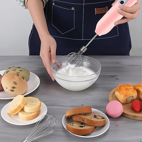 Miniatura 5 de Batidor eléctrico de huevos, mezclador con carga USB, ajuste de tres velocidades, adecuado para batir huevos, crema, salsa, mermelada y más, rosa
