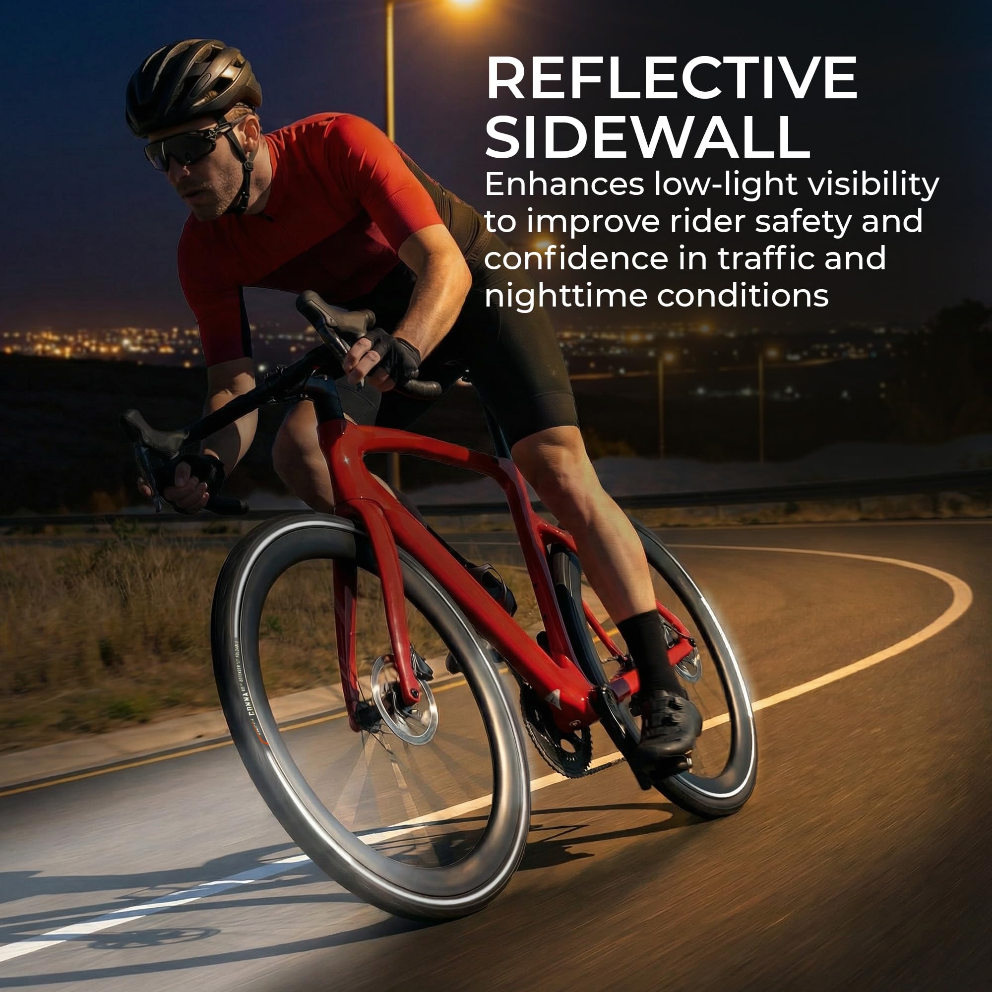 Fincci Cubiertas Carretera 700x25 - Par Plegable Reflectante Neumáticos Bicicleta 25-622, 60 TPI, Gomas 28" con 1mm Antipinchazos para Electro Ciclo Bici, Carrera Turismo Bici - Paquete de 2