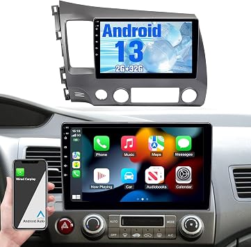 Radio for Civic 32G Car Stereo with Bluetooth AM FM Carplay Auto for Honda Civic 2006-2011, 10.1" Aftermarket Touch Screen Android System Head Unit Car Play Headunit with Backup Camera GPS for Apple