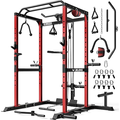 S21 Power Cage, Multi-Function Power Rack with Adjustable Cable Crossover System, 2000LBS Squat Rack for Home Gym with More Training Attachments