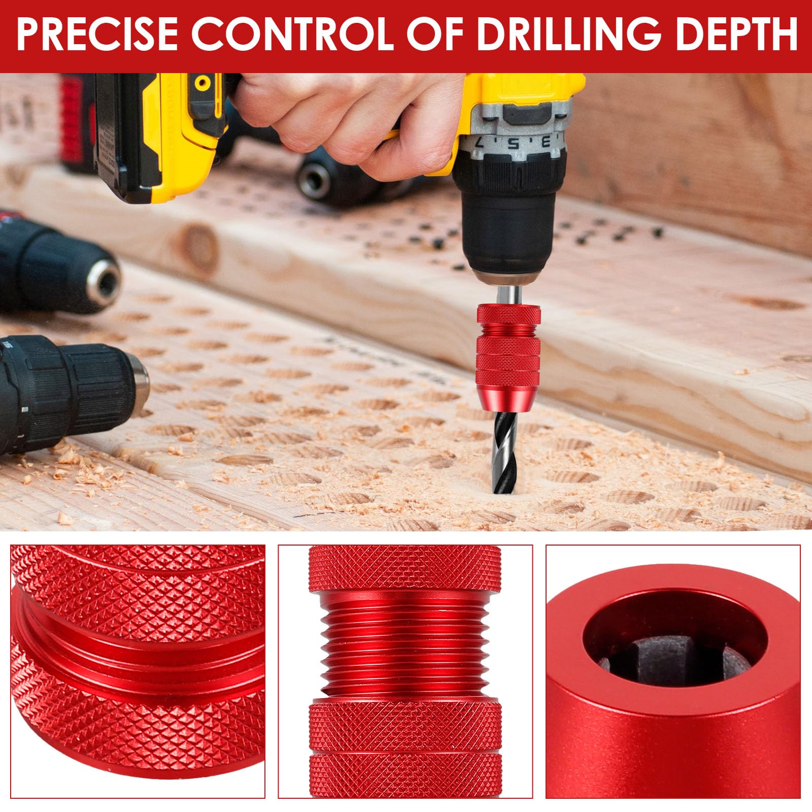 4pcs Bohrstopp Einstellbar 2-11 mm Aluminiumlegierung Tiefenanschlag für Bohrer Robust Hohe Temperaturbeständigkeit Bohrtiefenstopp für Möbelmontage Metall Holz Kunststoff Ziegel