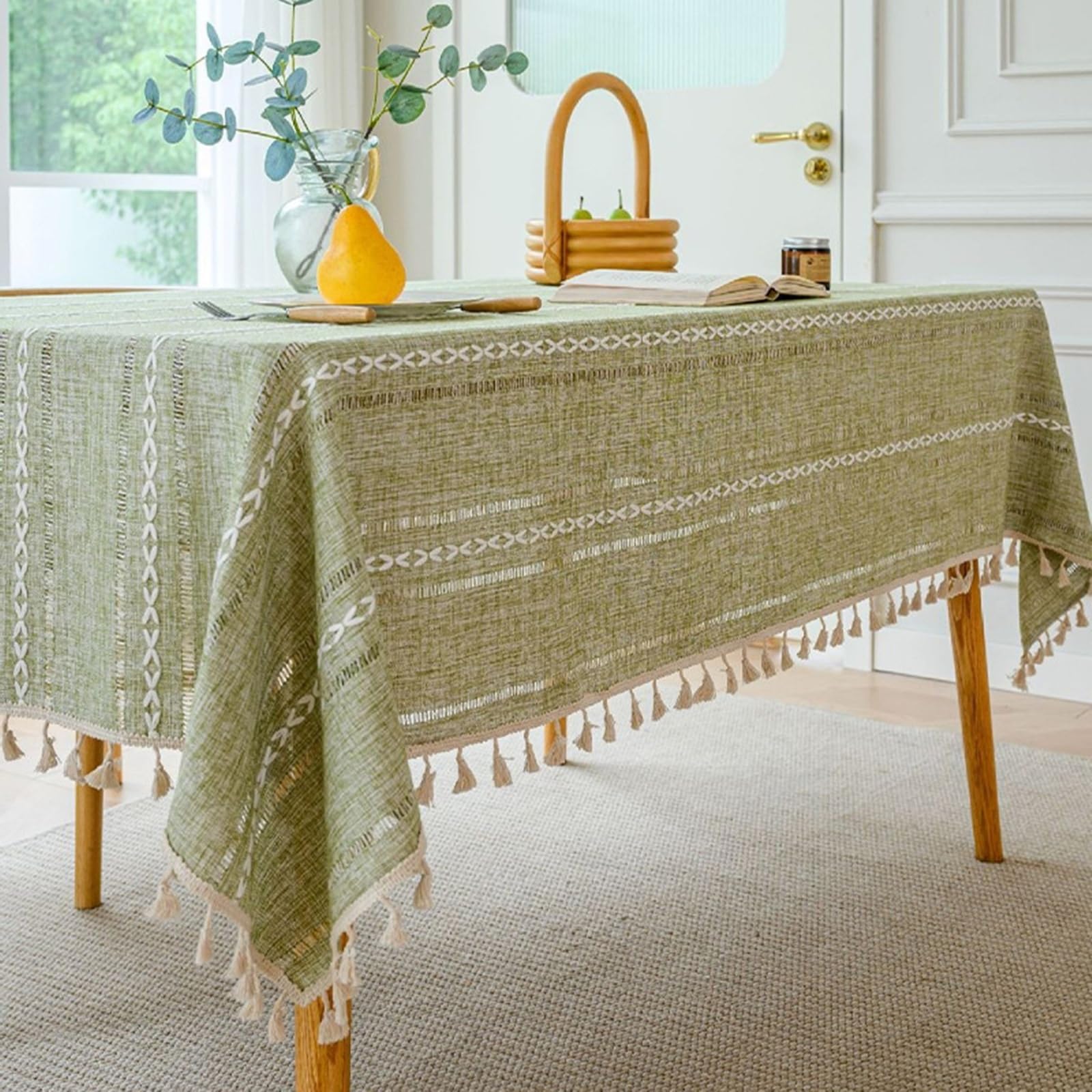 Tischdecke Hochzeit Rechteckig 140x260 cm, Leinenoptik zum Stickerei