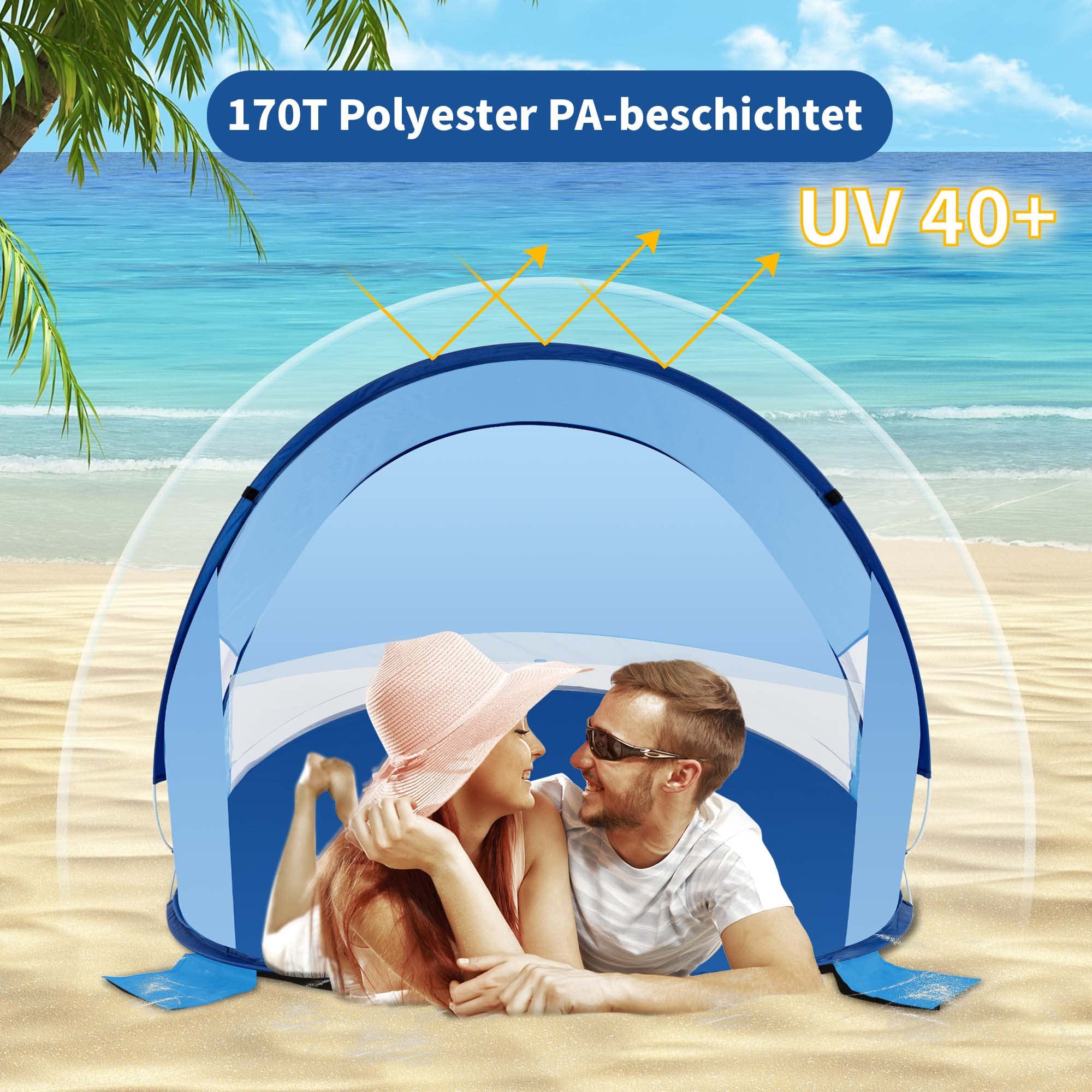 Duhome Strandmuschel Pop Up, Strandzelt für 1-3 Personen Tragbar Beach Zelt mit UV-Schutz Einfacher Aufbau für Strand Camping Garten
