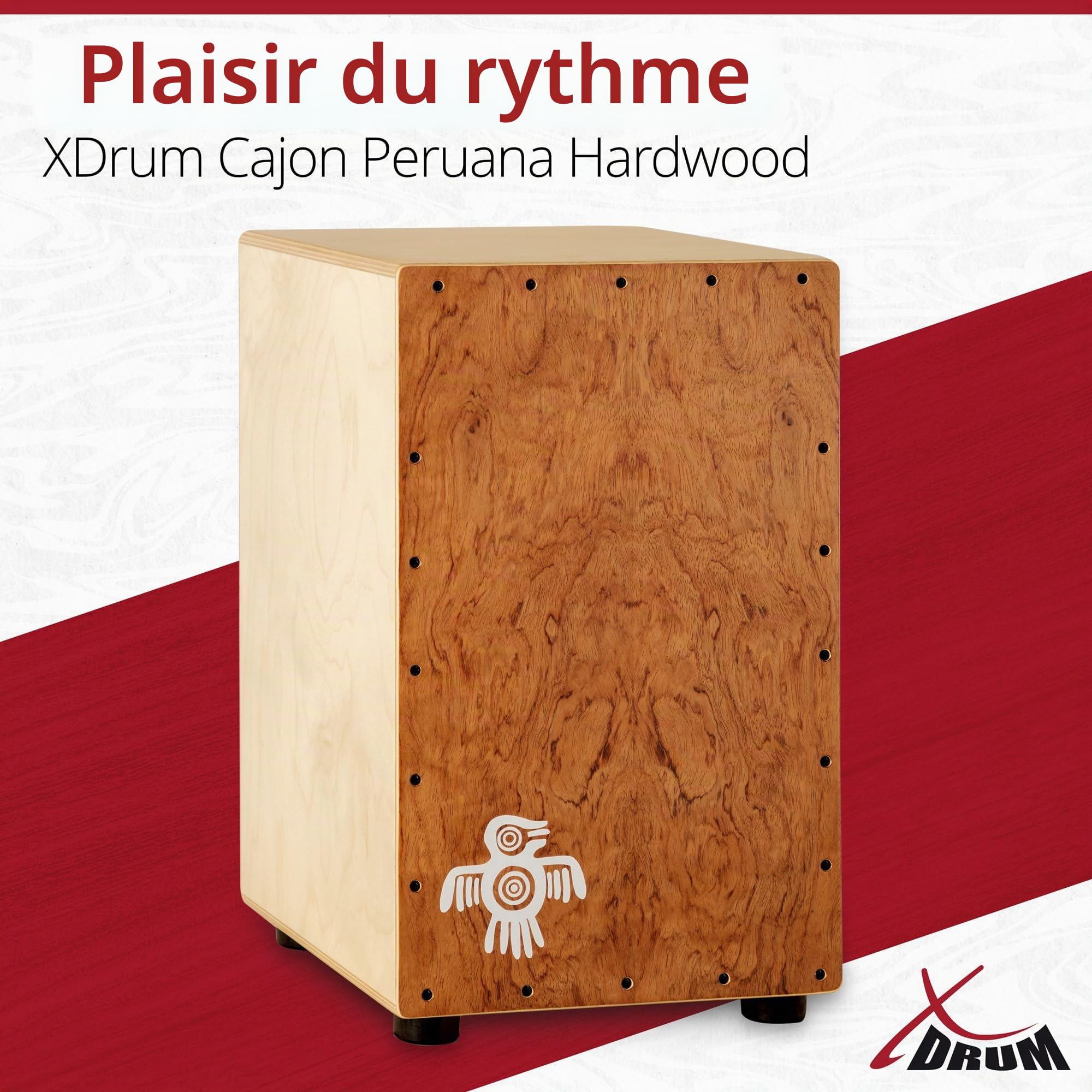 XDrum Cajon Peruana Hard Wood, Table d’impact de 3 mm en bois dur | Son équilibré et percutant avec un rapport bass/snare harmonieux, Corps en bouleau de 9 mm (7 plis), Clap Corners réglables