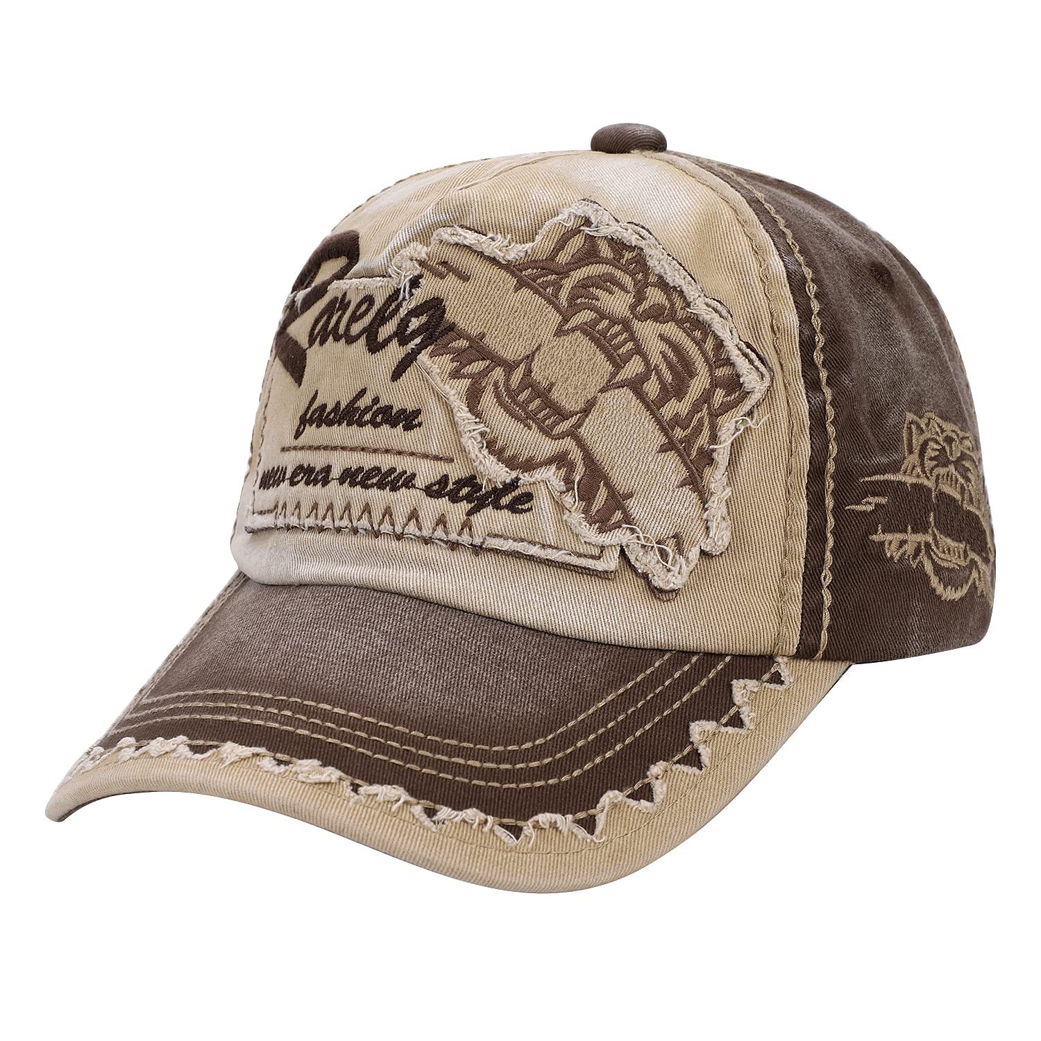 Xinchia Unisex Coffee Vintage Cotton Baseball Cap Distressed Embroidery Peaked Cap Breathable Washed Edge Grinding Do Old Hat Outdoor Sports Sun Hat Headwear For Women Men Hiking Running Traveling Trekking Cap