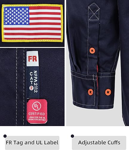 Miniatura 3 de BOCOMAL Camisas FR para hombre, resistentes al fuego, peso ligero, NFPA2112, camisa de soldadura ignífuga, acabado repelente al agua y al aceite