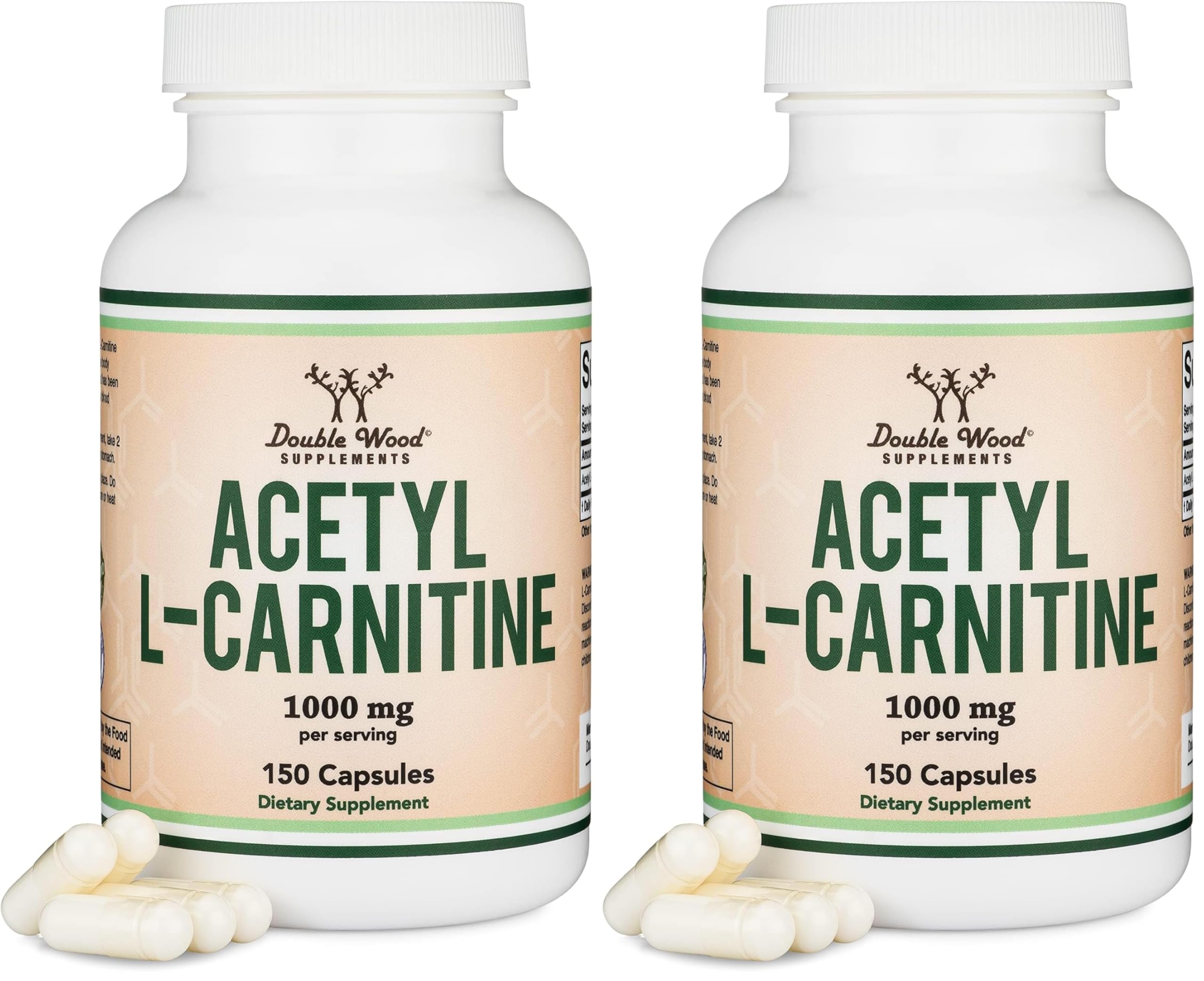 Acetyl L-Carnitine 1,000mg Per Serving, 150 Capsules (ALCAR for Brain Function Support, Memory, Attention, and Stamina) Acetyl L Carnitine that is Third Party Tested by Double Wood (Pack of 2) 150 Count (Pack of 2)