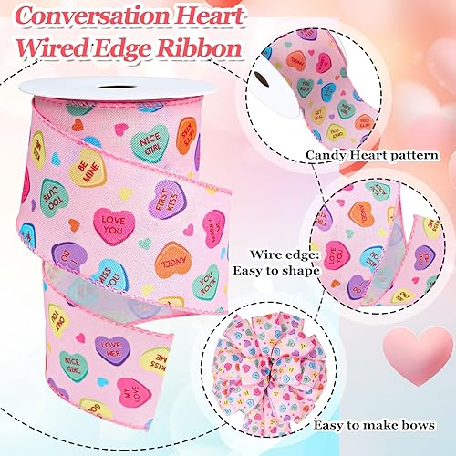 Miniatura 3 de Cinta de tela de corazón con alambre para el día de San Valentín, diseño de corazón, para envolver regalos, arreglos florales, coronas, arcos,