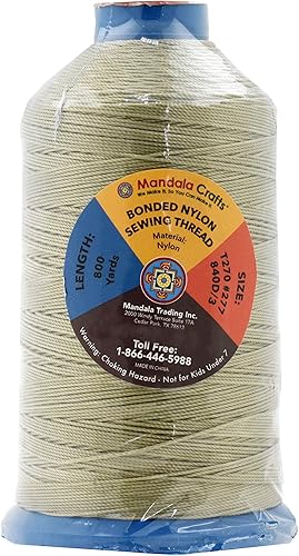 Miniatura 896 de Mandala Crafts Hilos de coser resistentes de nailon consolidado, hilo para tejer jeans de cuero, hilos de tapicería marina al aire libre, Beige