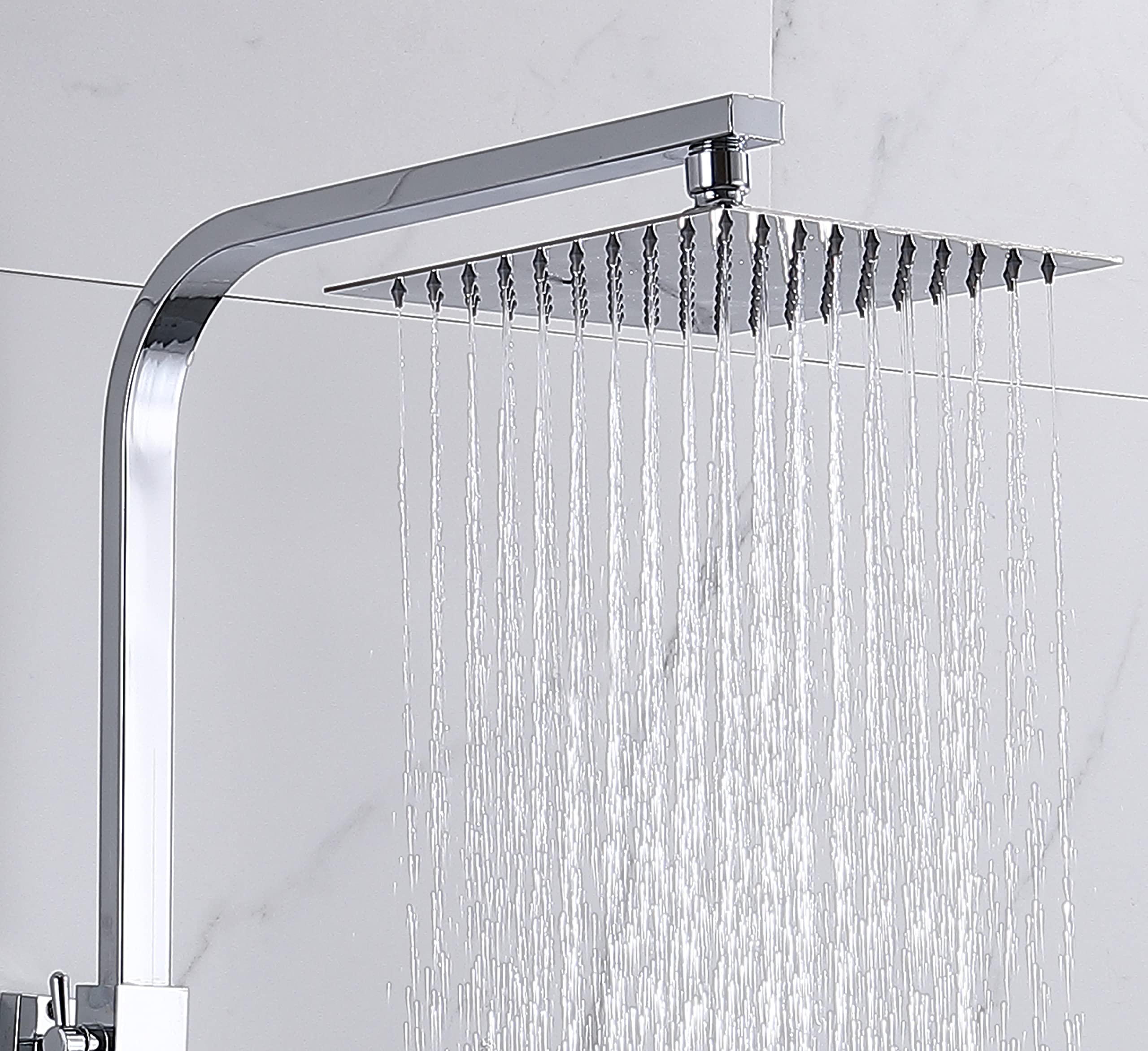 Columna de Ducha termostática, Alcachofa de Baño, Cuadrada con manguera de acero inoxidable en cromo, Ducha Lluvia, Barra ajustable en 73-116cm