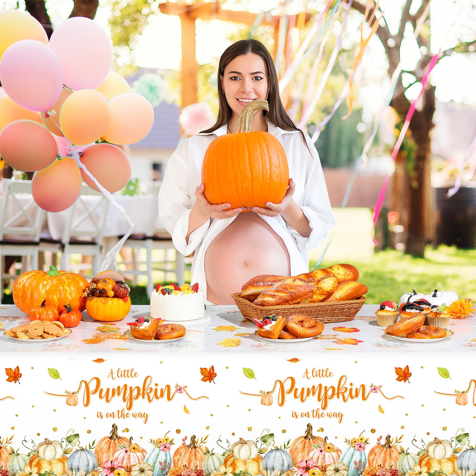 WovWeave Obrusy z małą dynią, jesienne, baby shower, dekoracje imprezowe dla chłopca, dziewczynki, mała dynia jest w drodze, pokrowce na stół na Święto Dziękczynienia, dynia, upominki, artykuły