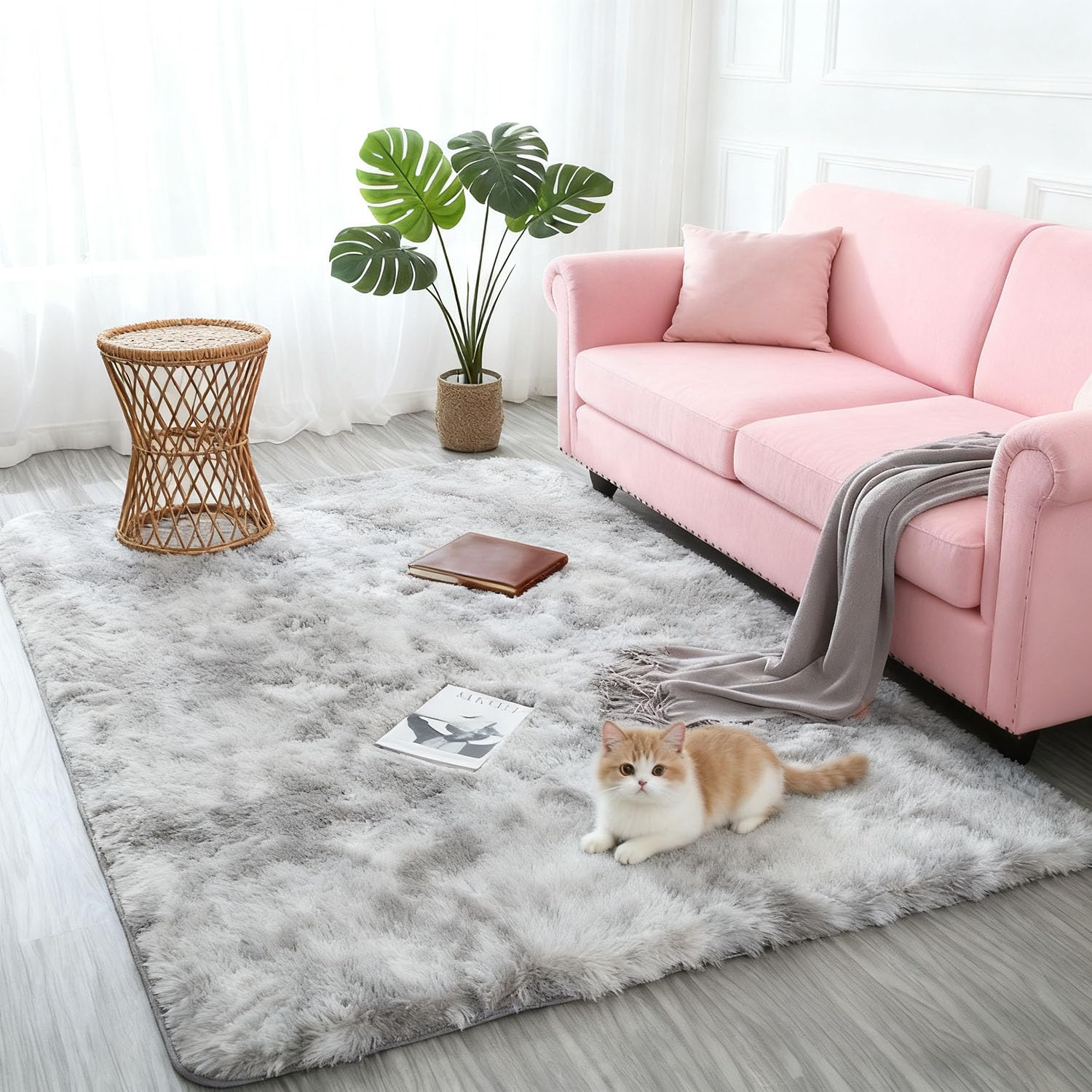 Tapis de salon haut de gamme 130 x 280 cm gris clair doux et lavable