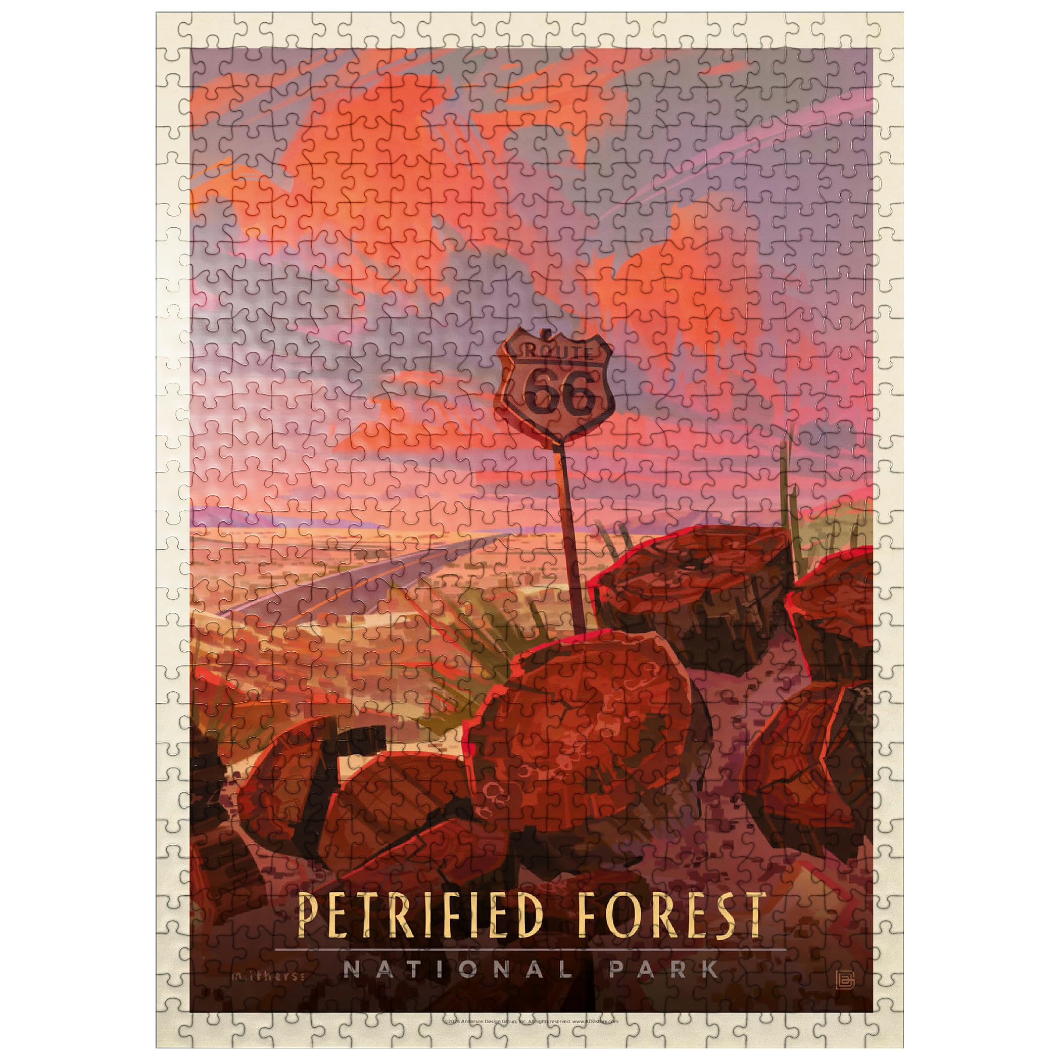 MyPuzzle Petrified Forest National Park: Route 66, Vintage Poster - Premium 500 Piece Jigsaw Puzzle for Adults