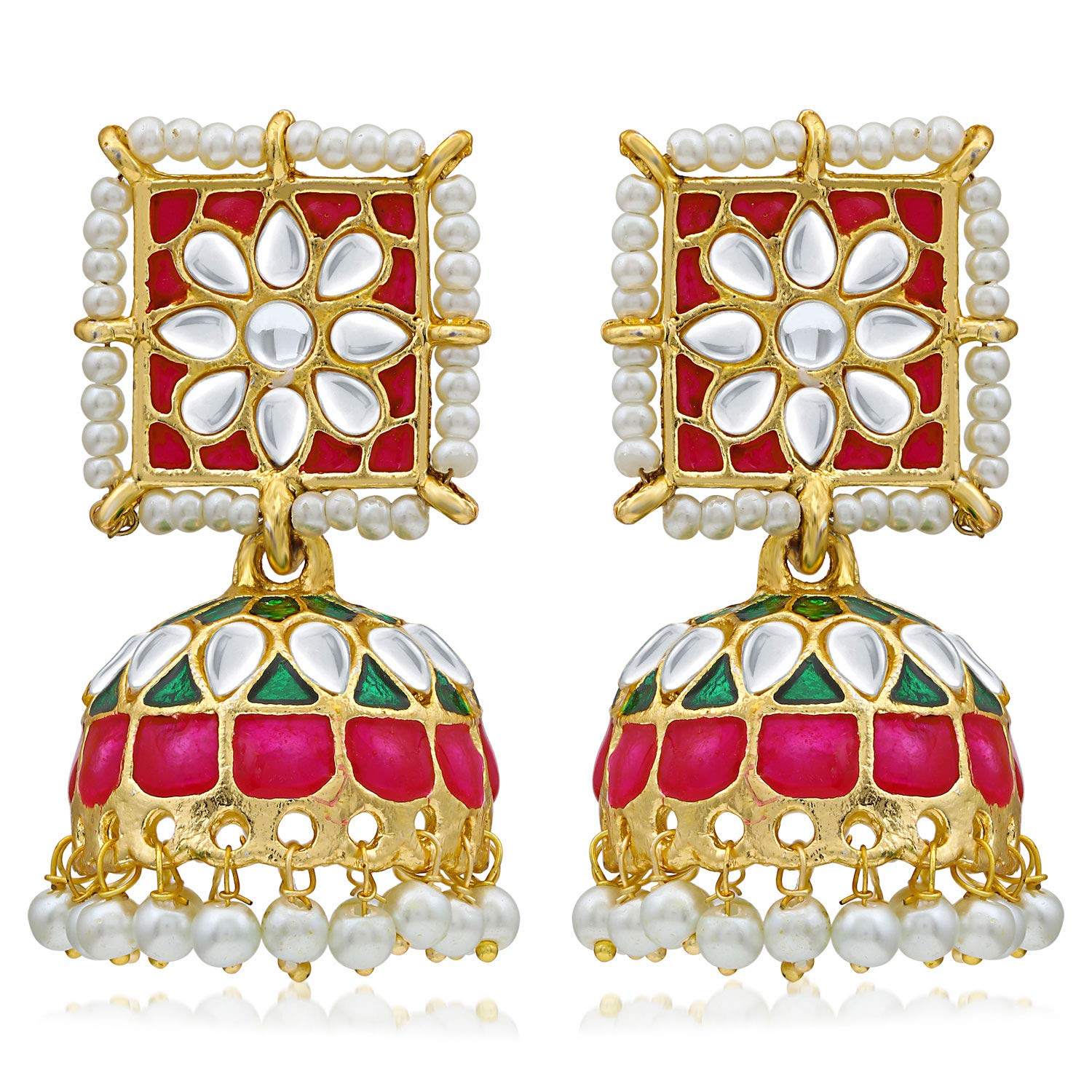 Sukkhi Ethnic Brass Pearl Gold Plated Kundan Meenakari Jhumki Earring for Women (SKR56862, Multicolour) (B08G2DR5FC) Amazon Price History, Amazon Price Tracker