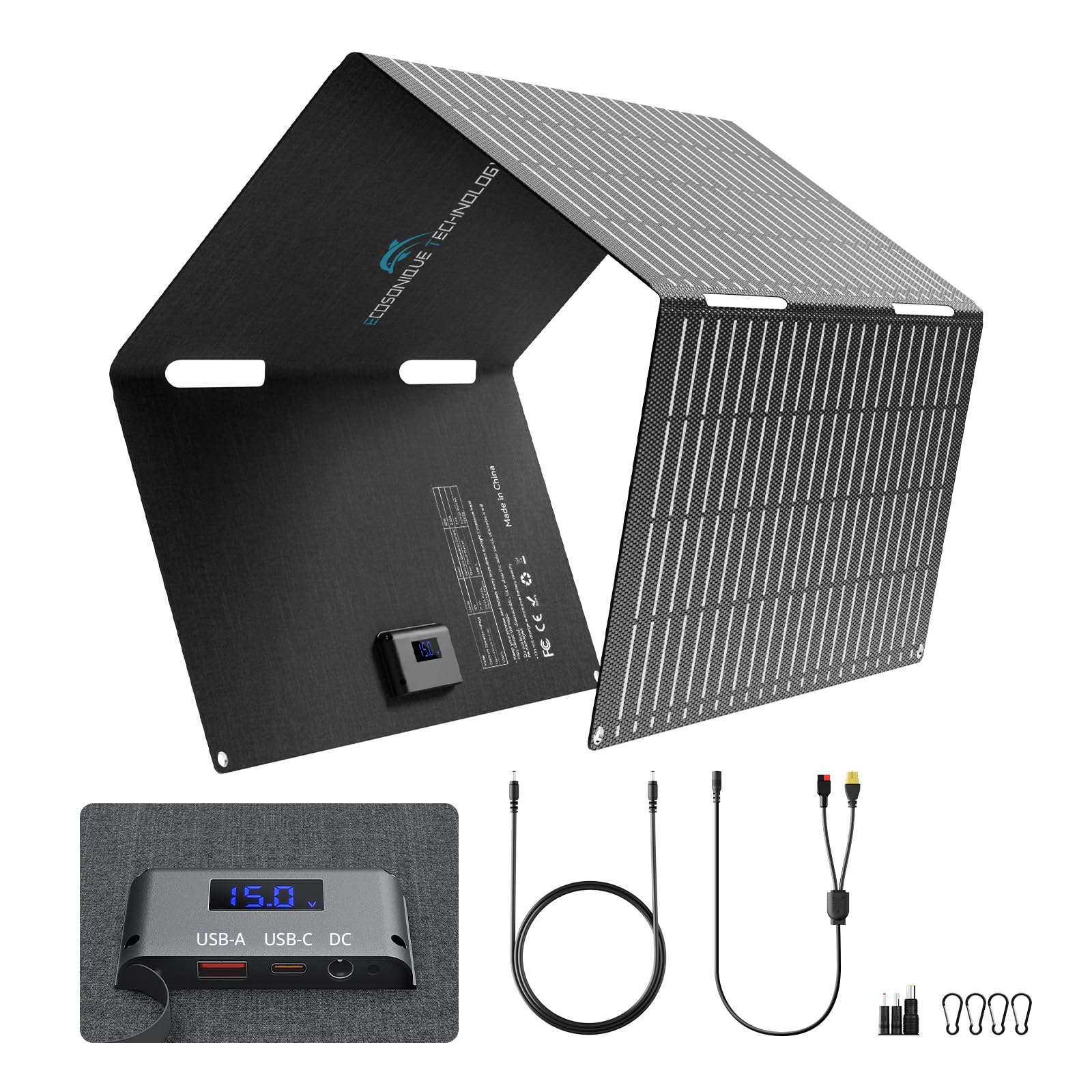 60W Portable Solar Panel with Smart Display, USB-C PD 33W DC 18V (for UK)