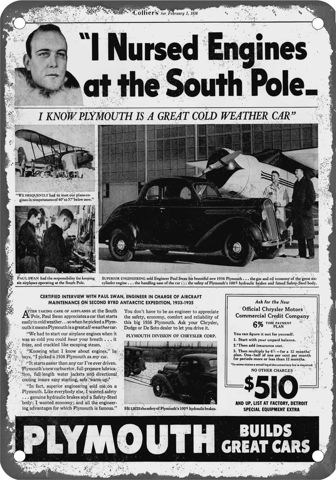 METAL SIGN - 1936 Plymouth Vintage Ad 01 - Old Retro Rusty Look home decor