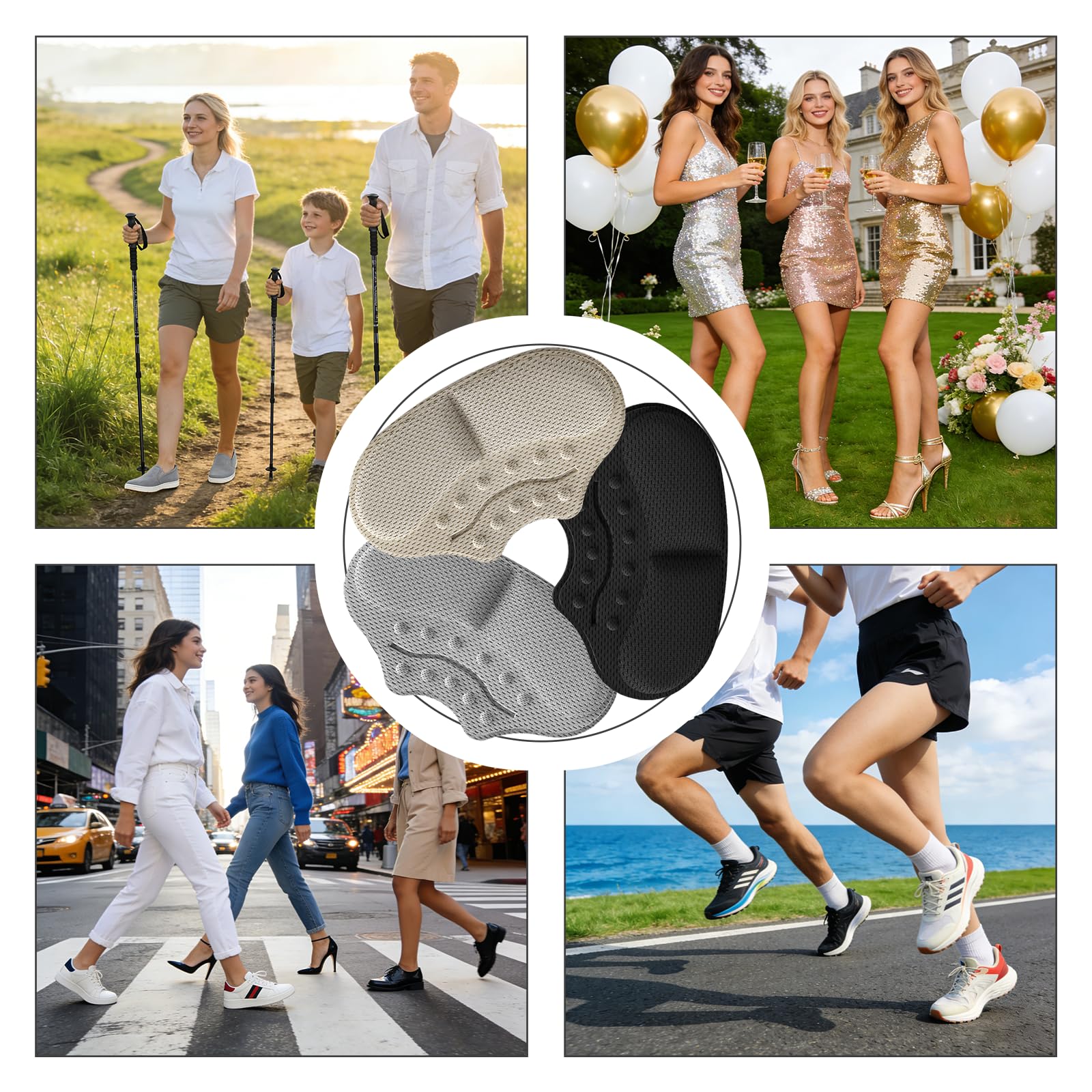 SURFOU 6 Paia Cuscinetti per Scarpe Troppo Grandi, Proteggi Tallone Autoadesivi Antiscivolo, Inserti Morbidi, Migliora la Vestibilità, Adatto per Tacchi, Sneakers e Modelli Casual da Uomo e Donna