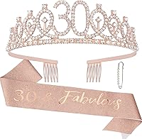 Vista 17 de CAVETEE Diadema de cumpleaños para mujer, decoraciones de cumpleaños número 21, banda y corona para fiesta de 21 años (azul, talla única)