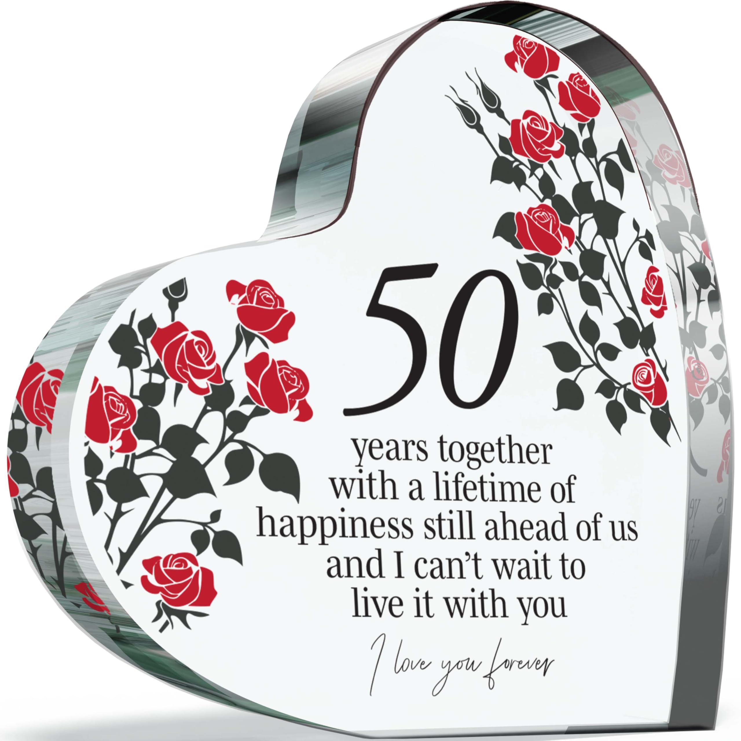 50th Anniversary Plaque Gifts for Wife Husband - 50 Years Together - I Love You Forever Romantic Acrylic Heart Gift For Women Men, 100mm x 100mm Present For Couples Fiftieth Anniversaries