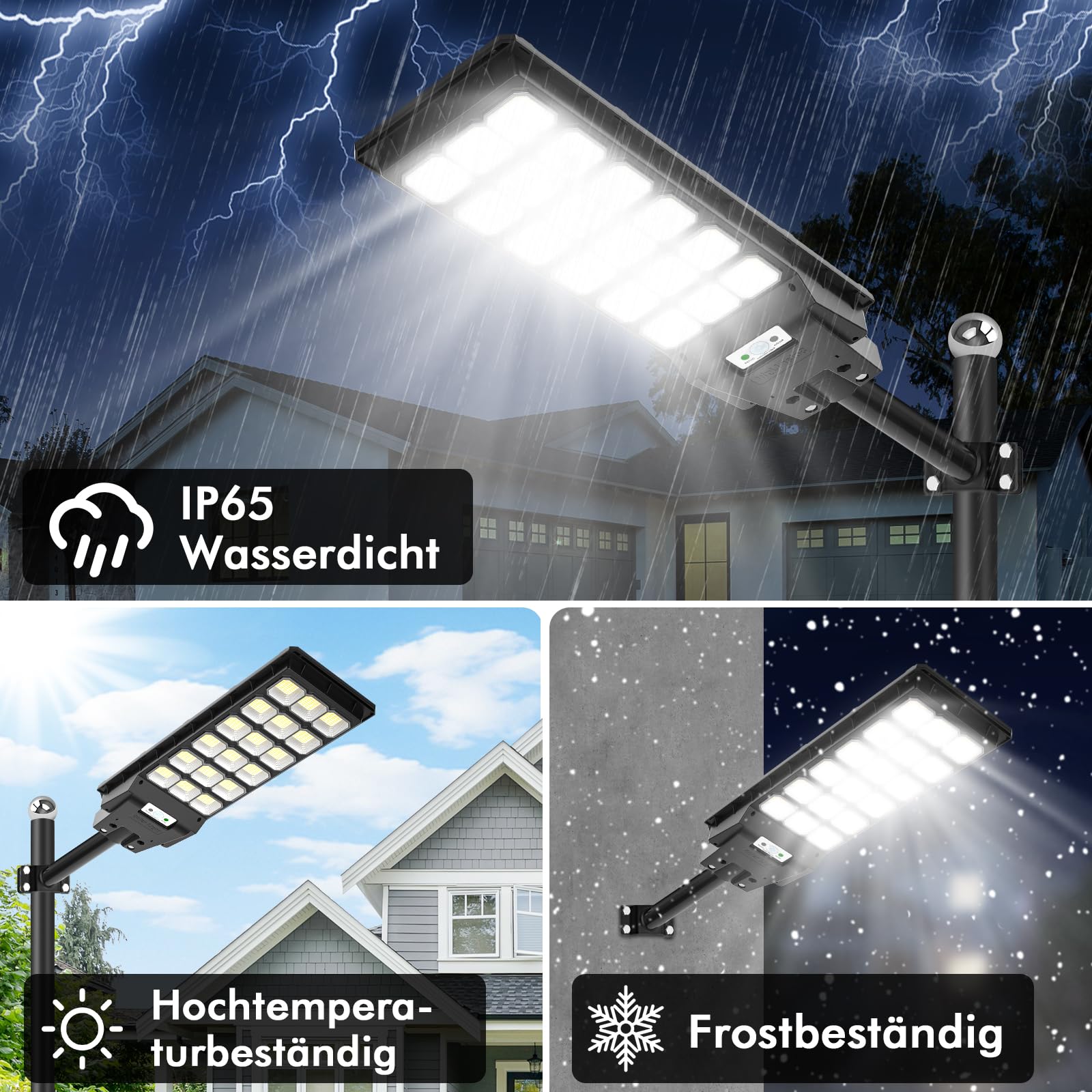 Viugreum 4 Packs Farolas Solares Exterior 600W, Potente Con Control Remoto, IP65 Impermeable, 6500K Foco Solar Con Sensor de Movimiento, Luz de Seguridad Para Jardín y Patio