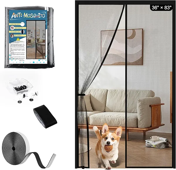 YOUBST Magnetic Screen Door Mesh Keeps Bugs Out: Door Screen Magnetic Closure 36" x 83" Fits Door Size 34" x 82" - Magnetic Door Curtain Heavy Duty Fiber Fabric Washable - Hands Free Entry