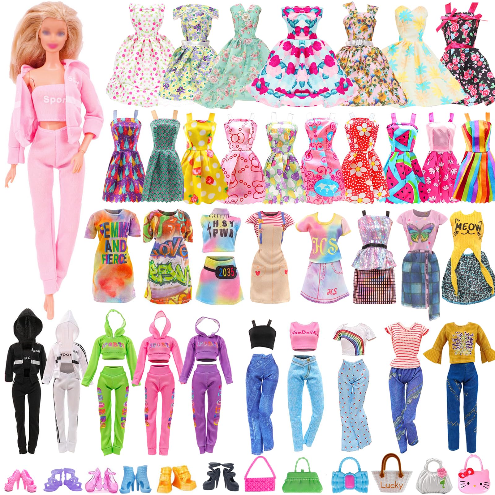 32 Vestiti e Accessori per 11,5" Bambole, Inclusi Tute Sportive Vestiti Alla Moda Mini Vestiti Tops Pantaloni Fiori Abiti Borsa Scarpe Abbigliamento & Accessori per Bambola Princess Principessa
