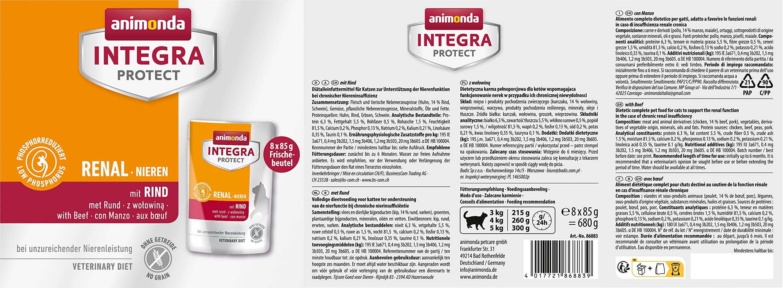Animonda Integra Protect Adult Renal Karma dla Kotów, Wołowina, 680 g