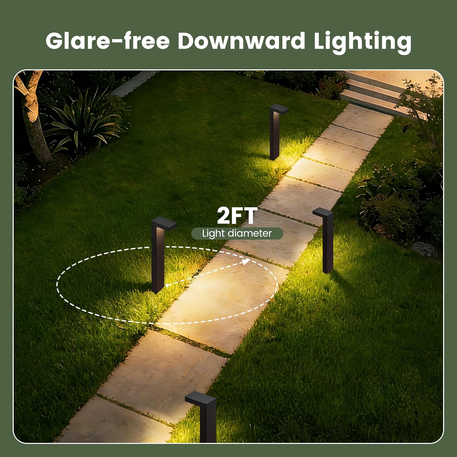 SURAIELEC Low Voltage Pathway Lights, 12V LED Modern Landscape Lighting with Connectors, 3000K Warm White, Outdoor Waterproof Path Lights for Walkway, Driveway, Garden, Die-Cast Aluminum, 4 Pack