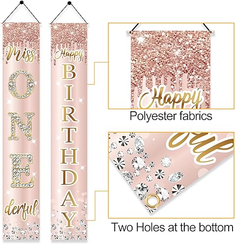 Miniatura 6 de Miss Onederful - Cartel de feliz cumpleaños para puerta y letrero de porche para niñas bebés, suministros de fiesta de primer cumpleaños, decoración