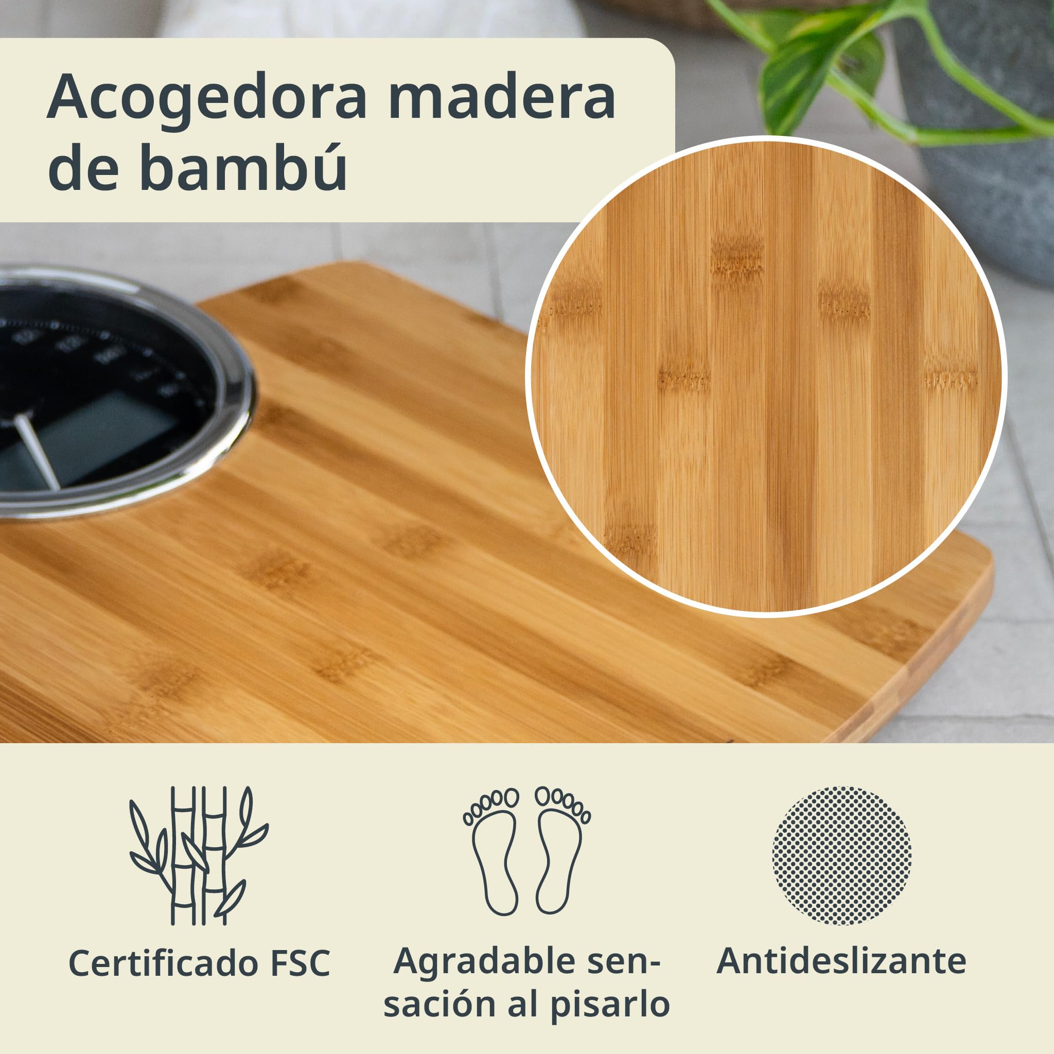 ADE Báscula corporal digital con pantalla analógica | gran pantalla | resultados muy precisos hasta 180 kg | superficie de pesaje de auténtica madera de bambú