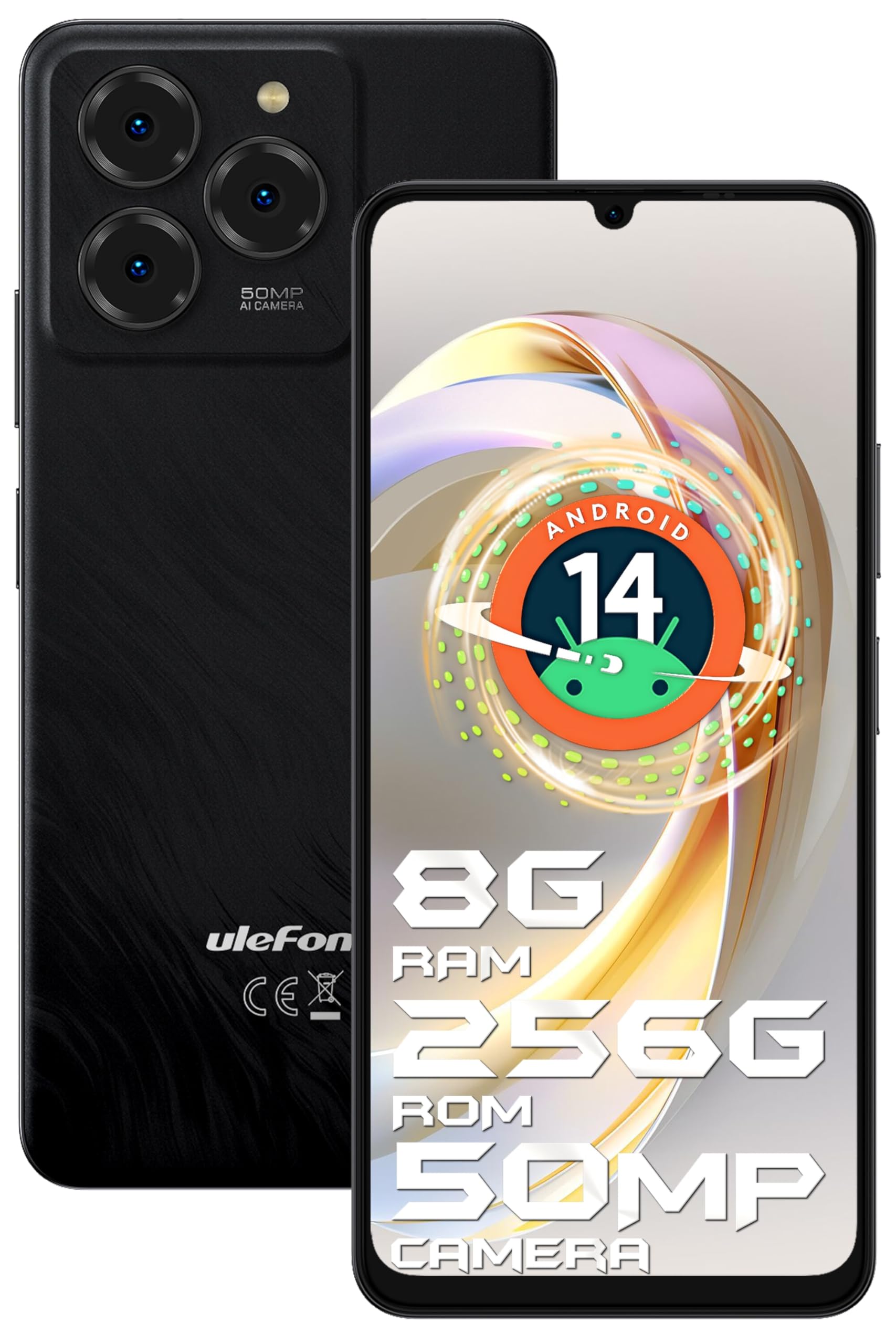 Ulefone Note 20 Pro Phone - Android 14, 8GB+256GB Smartphone, Unlocked, 6000mAh, 6.75" HD+, 50MP Camera, Dual SIM