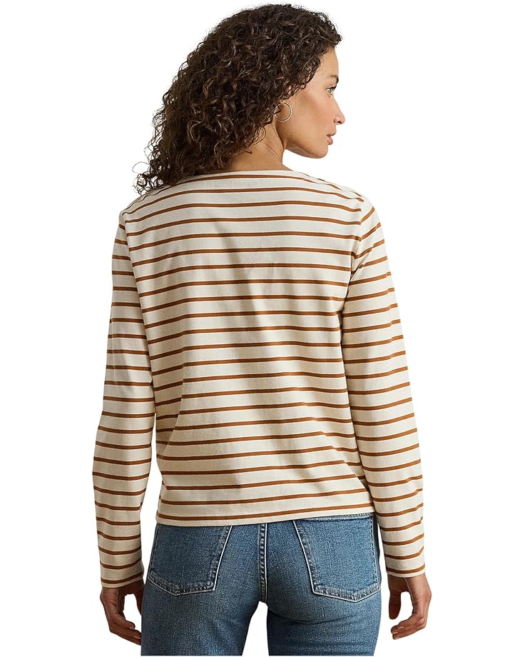 Lauren Ralph Lauren Striped Jersey Snap-Trim Boatneck Top - #2 of 4