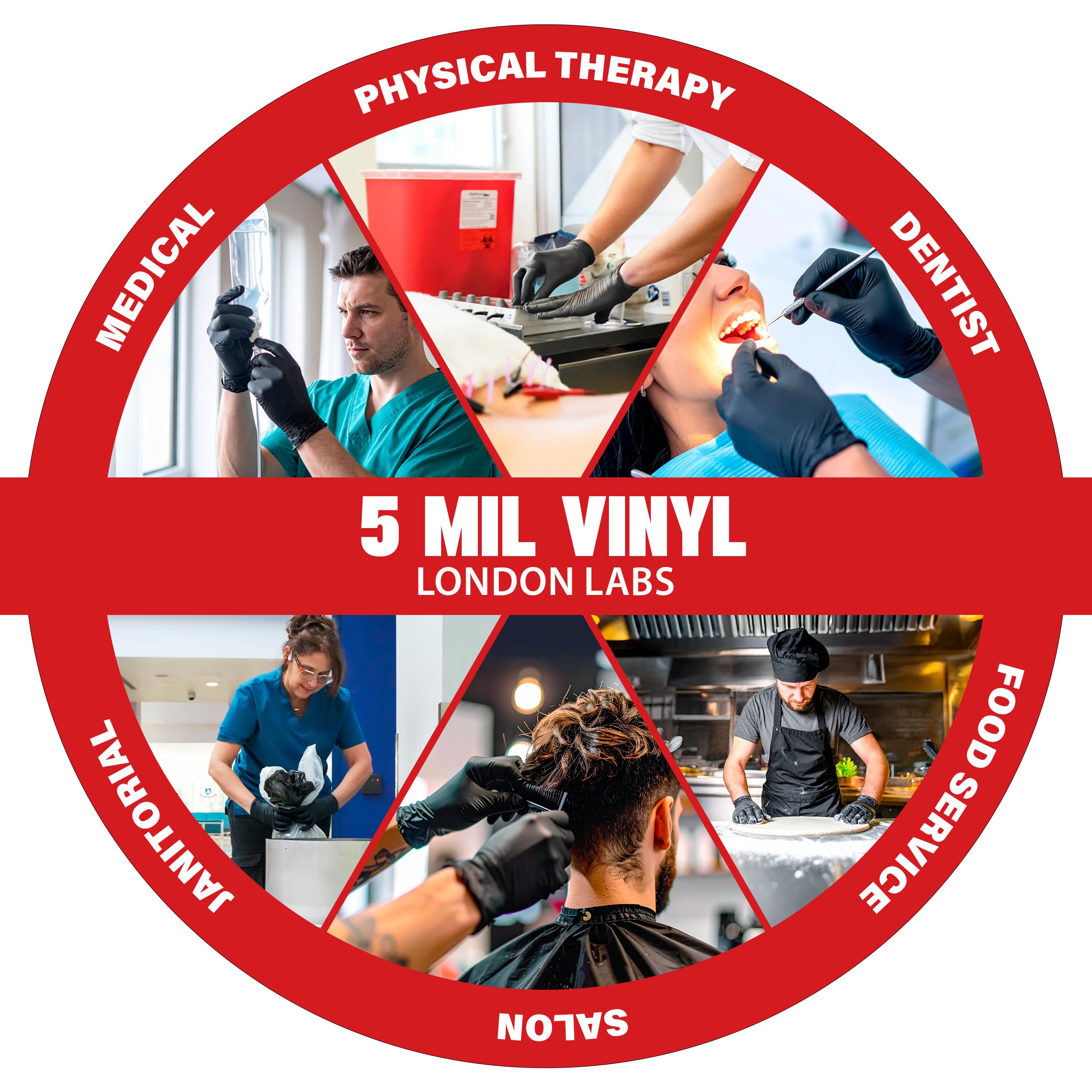 London Labs Schwarze Untersuchungshandschuhe aus synthetischem Vinyl, puderfrei, latexfrei, Einweg, ultrastark, lebensmittelecht, Gesundheitswesen, Reinigung, Größe L, 1000 Stück