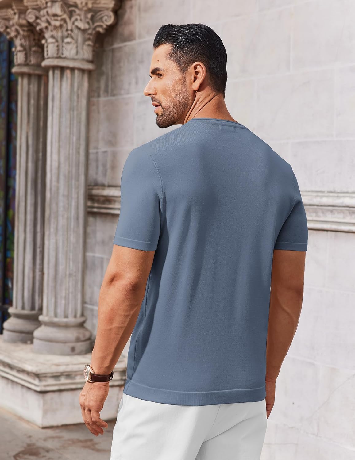 COOFANDY Mens Knit T-Shirts Casual Crewneck Short Sleeve Shirts Summer Tops Basic Pullover Tees - Image 2