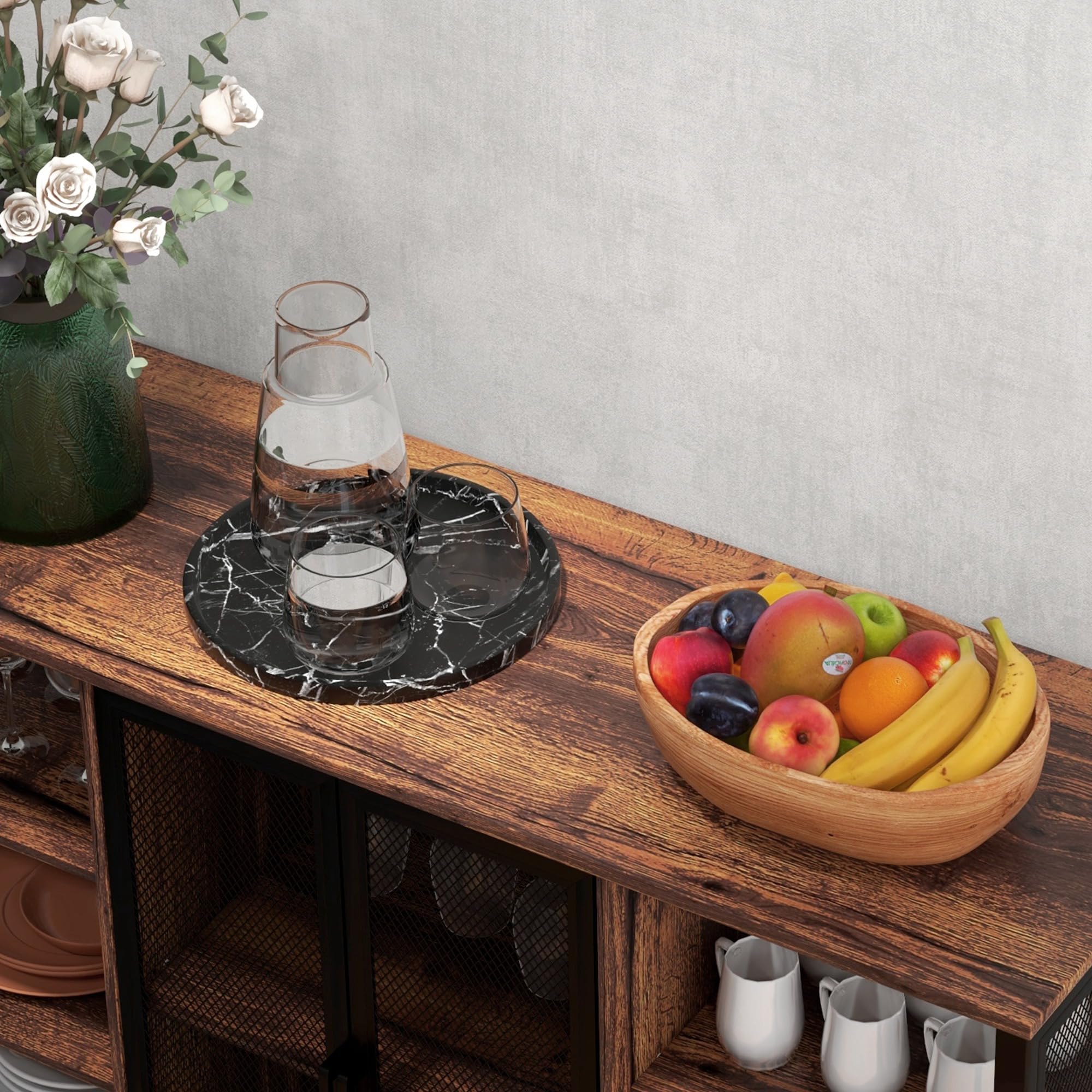 HOMCOM Aparador de Cocina Industrial con 6 Estantes Marrón Rústico | Mueble Buffet Auxiliar, Estante Ajustable, Porta Copas, para Bar, Comedor 120x40x76 cm,