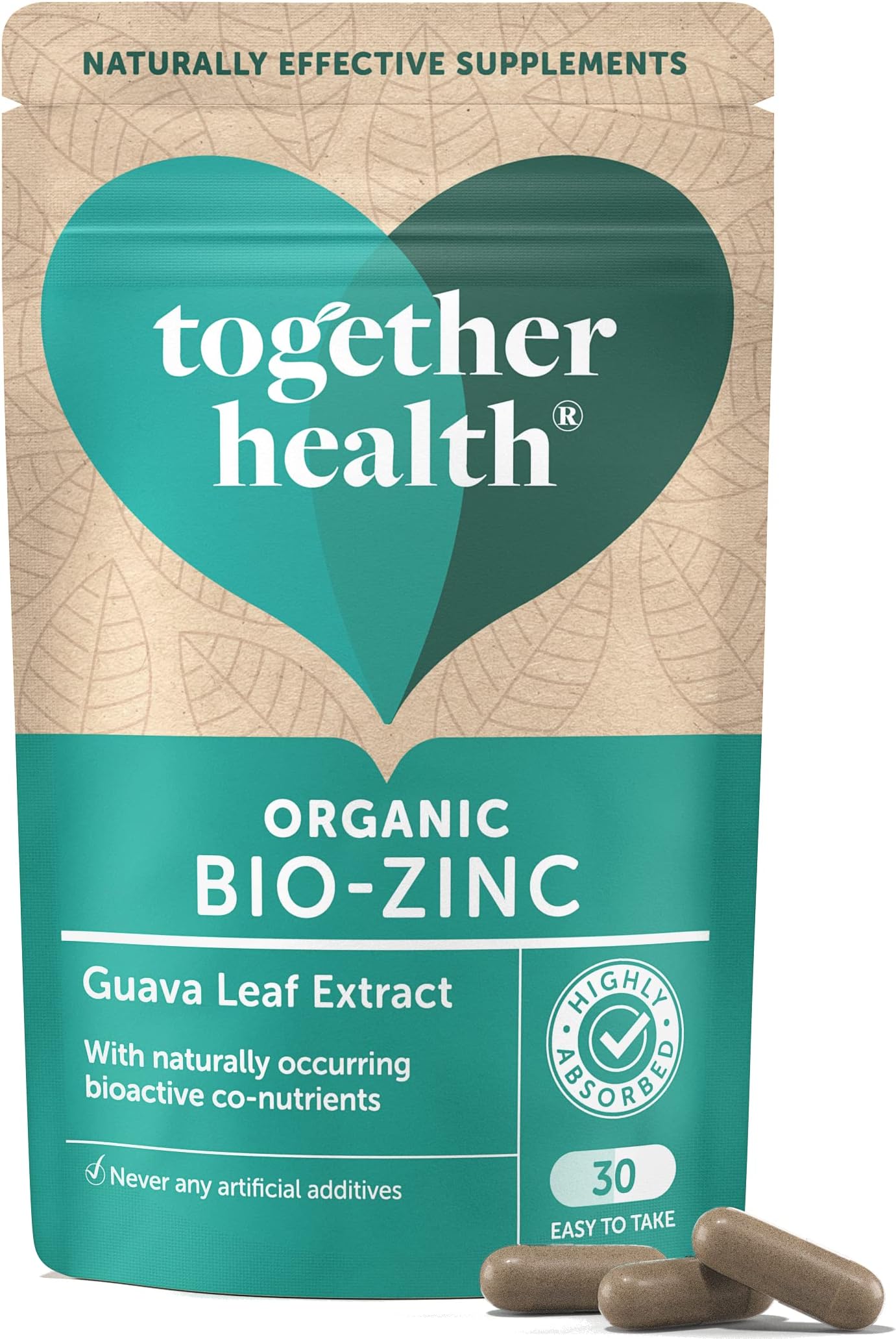 Organic Zinc Supplement - Together Health - Natural Source of Zinc from Guava Leaves - Vegan - Made in The UK - 30 Vegecaps