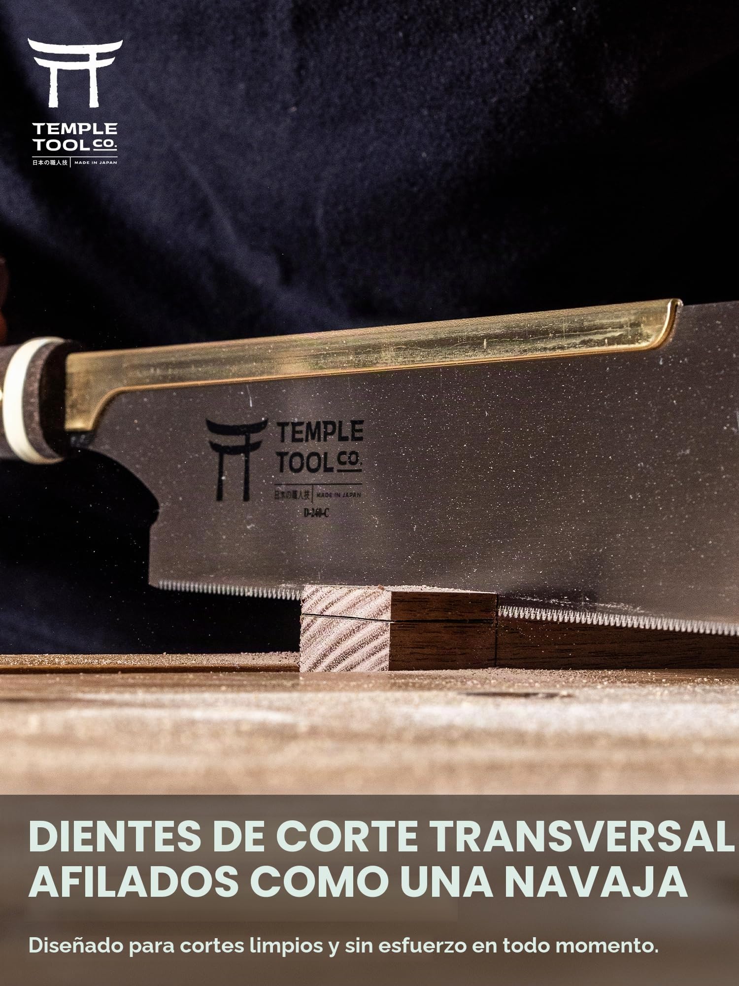 Temple Tool Co. - Sierra de tracción japonesa - Crosscut 9.5 - Sierra de mano para cortes transversales de carpintería, Kumiko, hombros de espiga