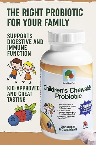 Vista 4 de Raise Them Well Probióticos para niños, tabletas masticables de salud intestinal para niños, apoya la digestión, inmunidad y absorción