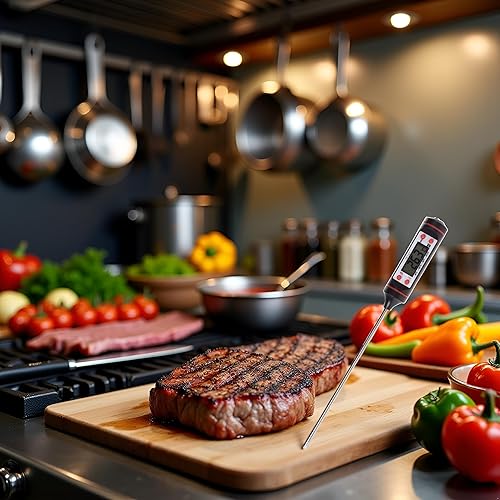 Miniatura 2 de 1 termómetro negro para carne, termómetro digital de lectura instantánea, termómetro electrónico de alimentos con sonda súper larga para cocina,