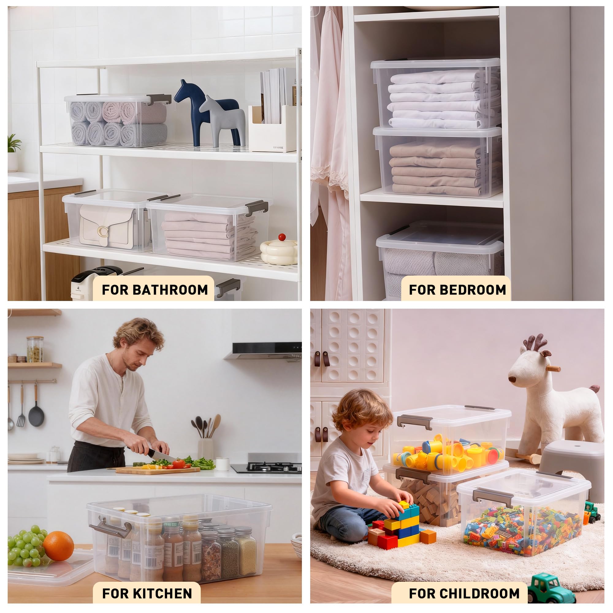 Citylife 6 Packs 17 QT Plastic Storage Bins with Lids Large