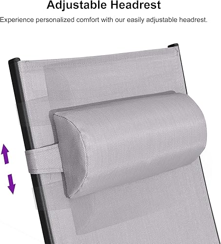 Miniatura 66 de PURPLE LEAF Juego de tumbona para patio, sillón al aire libre, playa, piscina, tumbona para tomar el sol, tumbona reclinable, sillas de bronceado