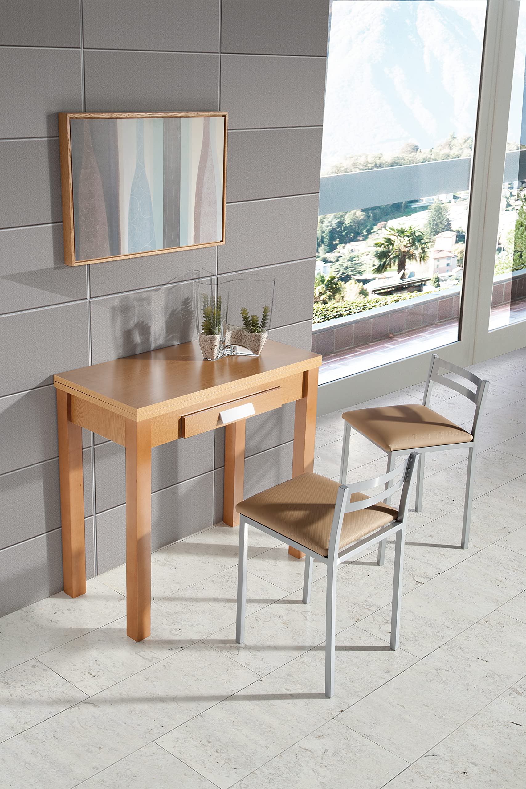 MOMMA HOME Mesa de Cocina - Modelo HENA - Color Roble/Roble - Material MDF/Madera - Medidas 80 x 40/80 x 76 cm