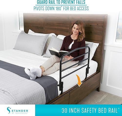 Miniatura 9 de Stander Barandilla de seguridad de 30 pulgadas con bolsa acolchada, riel de seguridad plegable para adultos, personas mayores y ancianos, asa de